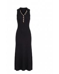 Tantra Spain Sl - Long Sleeveless Pleated Knit Dress With Buttons, And Topstitching Detail - Lyst