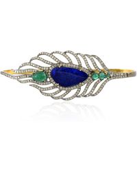 Artisan - 18k Gold & 925 Silver In Opal Doublet With Emerald Pave Diamond The Peacock Feather Palm Bracelet - Lyst