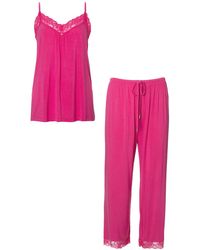 Pretty You London - Bamboo Lace Cami Cropped Trouser Set In Raspberry - Lyst