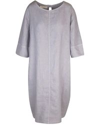 Haris Cotton - Keyhole Neckline Midi Linen Dress With Three Quarter Sleeve - Lyst