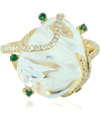 Artisan - 18k Yellow Gold Natural Emerald Opal Diamond Cocktail Ring Jewelry - Lyst