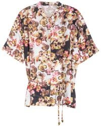 Niza - Printed Straight Dress With V-Neck And Short Sleeves - Lyst