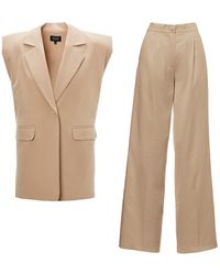 BLUZAT - Neutrals Suit With Oversized Vest And Wide Leg Trousers - Lyst