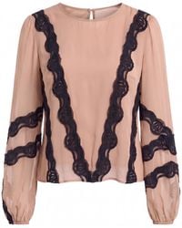 concept A trois - Neutrals Nude Blouse With Lace — Statement Contrast - Lyst