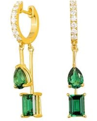 Juvetti - Faire Emerald & Diamond Pavé Drop Huggie Hoop Earrings - Lyst