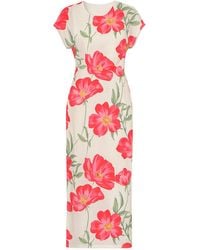 Yumi' - Neutrals Ivory Poppy Print Midi Mesh Dress - Lyst