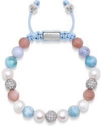 Nialaya - Beaded Bracelet With Larimar, Pearl, Blue Lace Agate And Pink Aventurine - Lyst