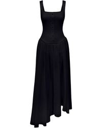 POST MERIDIEM - Maxi Dress With Buttons And Asymmetrical Skirt - Lyst