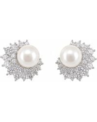 Angel Barocco - Freshwater Pearl Crystal Cluster Stud Earrings - Lyst