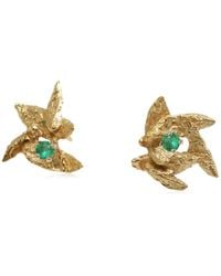 Karolina Bik Jewellery Flake Earrings Petit Gold With Emeralds - Metallic