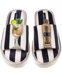 Laines London - Flatform Stripe Open Toe Slippers With Hugo Spritz Brooches - Lyst