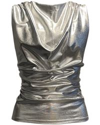 Imaatu - Onu Glam Metallic Faux Leather Cowl Neck Top - Lyst