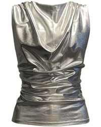 Imaatu - Onu Glam Metallic Shine Sculpting Elastic Faux Leather Waterfall Top - Lyst