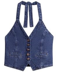 Nocturne - Halter Neck Denim Vest - Lyst