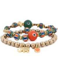Ebru Jewelry - Elephant & Heart Charm Design African Beaded Protection Bracelet Set - Lyst