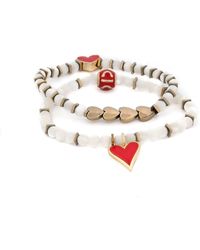 Ebru Jewelry - My Love Red & Gold Heart White Beaded Bracelet Set - Lyst