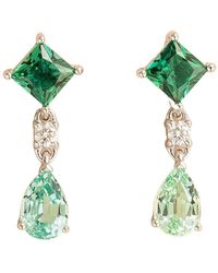 Juvetti - Ori Earrings In Emerald, Diamond & Green Sapphire Set In White Gold - Lyst