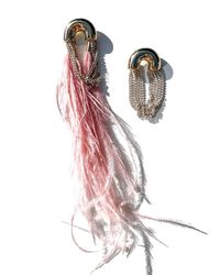 Babaloo - Pink Feather Chain Mismatch Earrings - Lyst