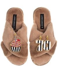 Laines London - Classic Laines Slippers With Stripe 70Th Birthday & Cake Brooches - Lyst