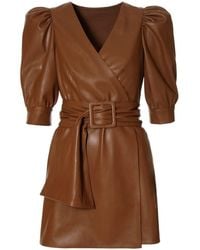 AGGI by HALEWSKI - Andrea Aztec Mini Vegan Leather Dress With Puffed Sleeves - Lyst