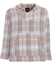 Monique Store - Neutrals / Plaid Long Sleeeve With Hoddie And Kangaroo Pocket Linen Shirt - Lyst