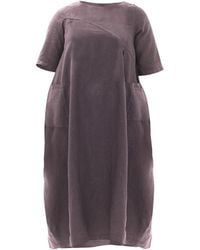 Haris Cotton - Midi Curve Linen Dress With Tab Sleeve And Front Pockets Dove - Lyst