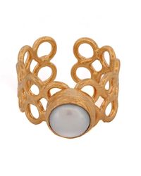 Ebru Jewelry - Delicate Gold & Pearl Adjustable Ring - Lyst