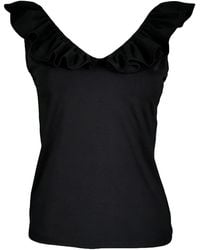 Lalipop Design - Sleeveless Black Blouse With Ruffled V-neck - Lyst