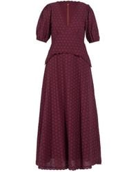 Rose & Nancy - Holly Burgundy Embroidered Lace Cotton Midi Dress - Lyst
