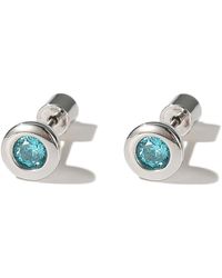 Classicharms - Aurora Silver Bezel Set Aquamarine Solitaire Stud Earrings - Lyst