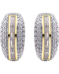 Onewildone - Flex Two Tone Pavé Huggie Earrings With Baguette Accent Stones - Lyst