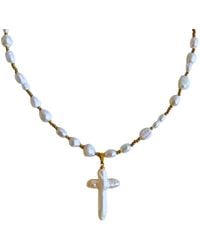 Babaloo - Freshwater Pearl Cross Necklace - Lyst