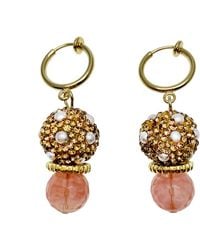 Farra - Watermelon Quartz Stones With Rhinestones Bordered Pearls Clip On Earrings - Lyst