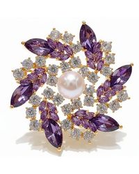 Angel Barocco - Royal Amethyst & Freshwater Pearl Floral Brooch - Lyst