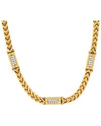 Steeltime - Stainless Steel 18K Plated 8Mm Wheat Chain Necklace With Cz Links 24 Inch - Lyst