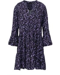 Conquista - Purple & Black A Line Dress With Bell Sleeves - Lyst