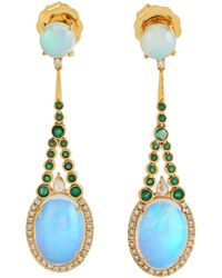 Artisan - 18k Gold Diamond Emerald Opal Ethiopian Designer Earrings - Lyst