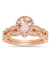 Kylie Harper - Pear Cut Morganite Halo Stackable Ring Set - Lyst