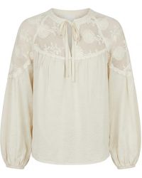 Yumi' - Ivory Viscose Lace Relaxed Boho Shirt - Lyst