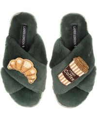 Laines London - Classic Laines Slippers With Coffee Cup & Croissant Brooches - Lyst