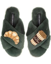 Laines London - Classic Laines Slippers With Coffee Cup & Croissant Brooches - Lyst