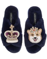 Laines London - Classic Laines Slippers With Artisan Sandy The Corgi & Royal Crown Brooches - Lyst