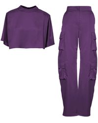 BLUZAT - Deep Purple Matching Set With T-shirt And Cargo Trousers - Lyst