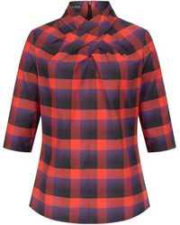 Marianna Déri - Plaid Pleated Neck Shirt - Lyst