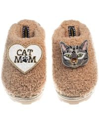Laines London - Teddy Closed Toe Slippers With Pebbles Cat & Cat Mum Mom Brooches - Lyst