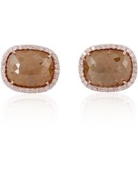 Artisan - Solid Rose Gold Handmade Stud Earrings Pave Diamond - Lyst