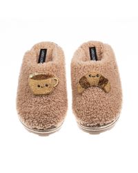Laines London - Neutrals Teddy Closed Toe Slippers With Laines Lovables Coffee & Croissant Brooches - Lyst