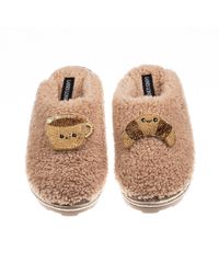 Laines London - Neutrals Teddy Closed Toe Slippers With Laines Lovables Coffee & Croissant Brooches - Lyst