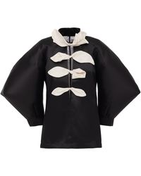 Julia Allert - Taffeta Deep V-Neck Blouse With Satin Floral Detail – - Lyst