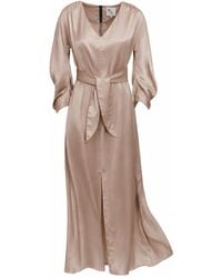 Julia Allert - Neutrals Satin Ankle-Length Dress With Belt - Lyst